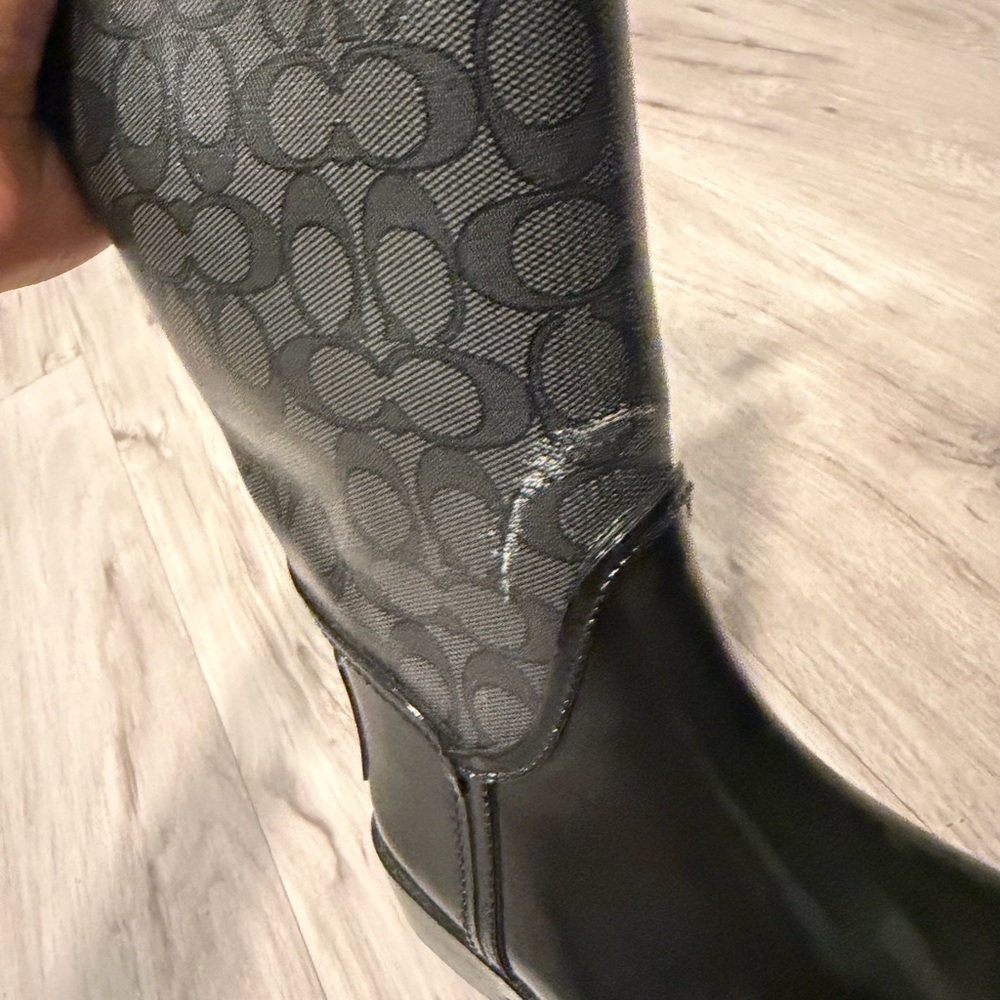 Coach Black Signature Logo Tall Lace-Back Rain Boots - Picture 10 of 11